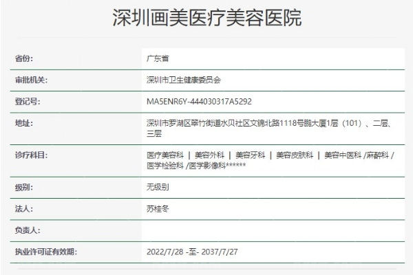 深圳画美医疗美容医院资质 深圳画美医疗美容医院资质