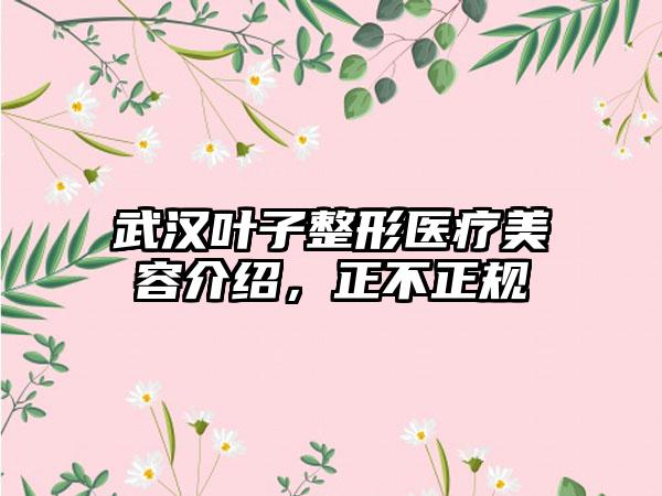 武汉叶子整形医疗美容介绍，正不正规