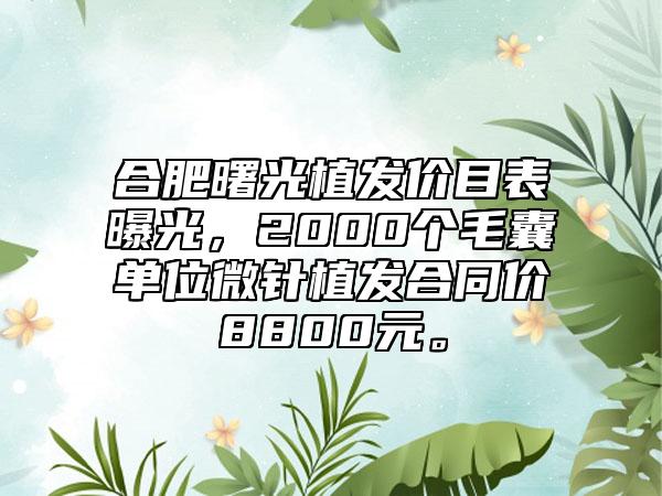 合肥曙光植发价目表曝光，2000个毛囊单位微针植发合同价8800元。